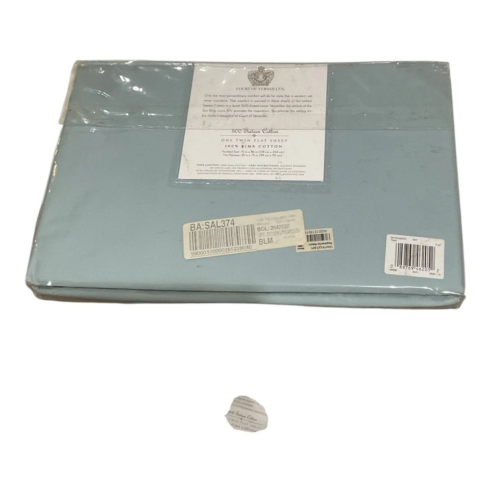 Court of Versailles 500 TC Sateen Pima Cotton Twin Flat Sheets Blue Set of 2